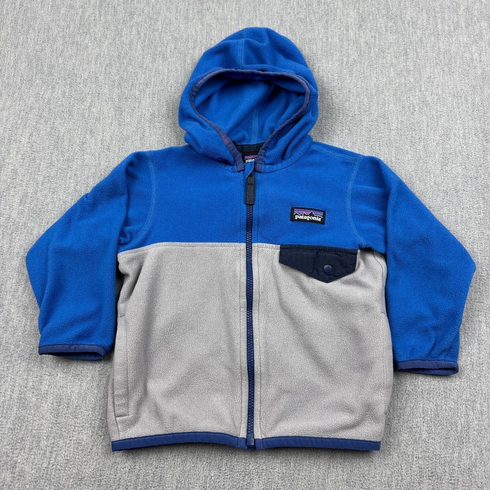 Patagonia Jacket Baby 12-18 Months Blue Gray Micro D Snap-T Fleece Hooded Zip Up
